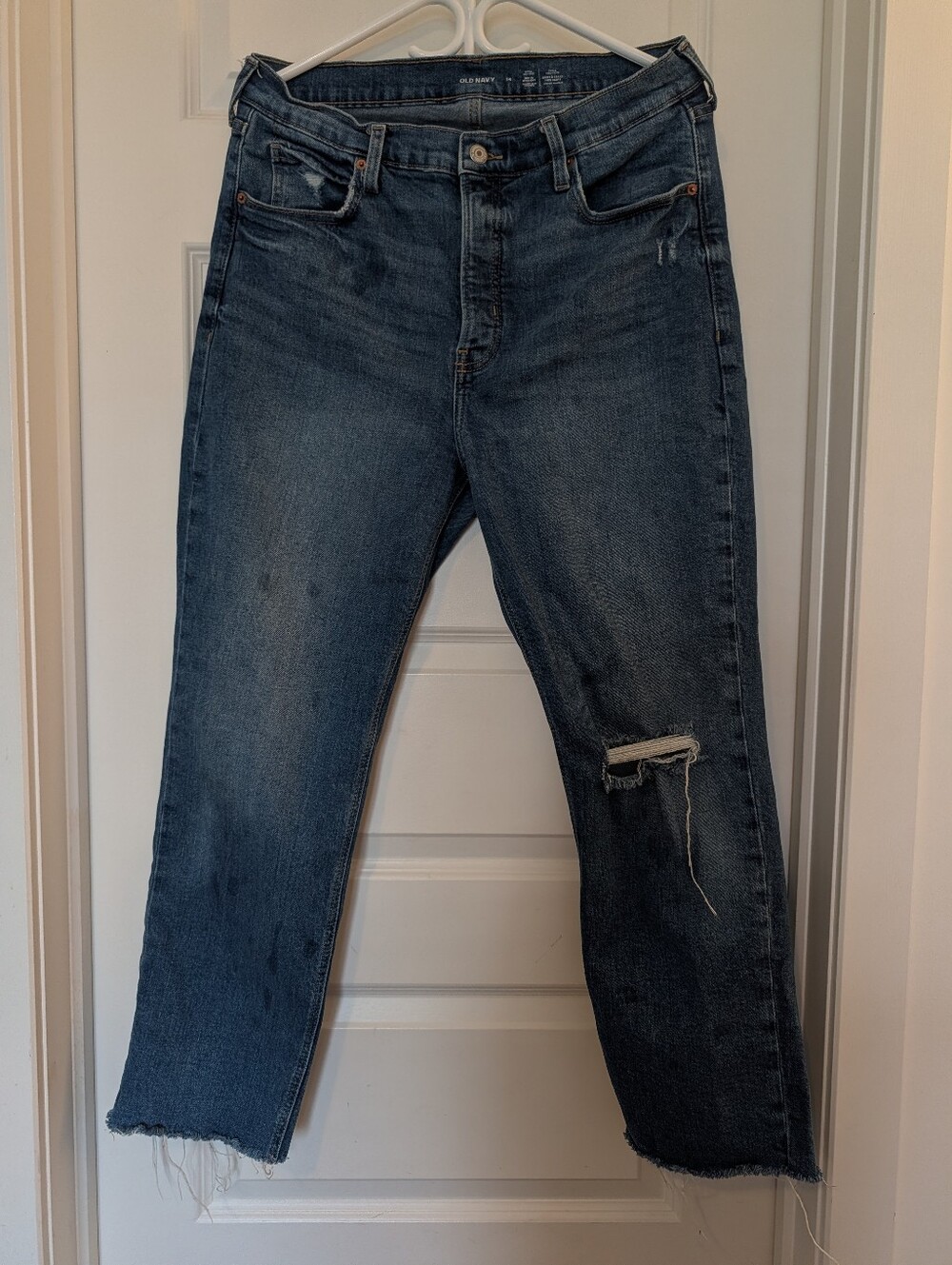 Old Navy Blue Straight-Leg Jeans with Knee Distress